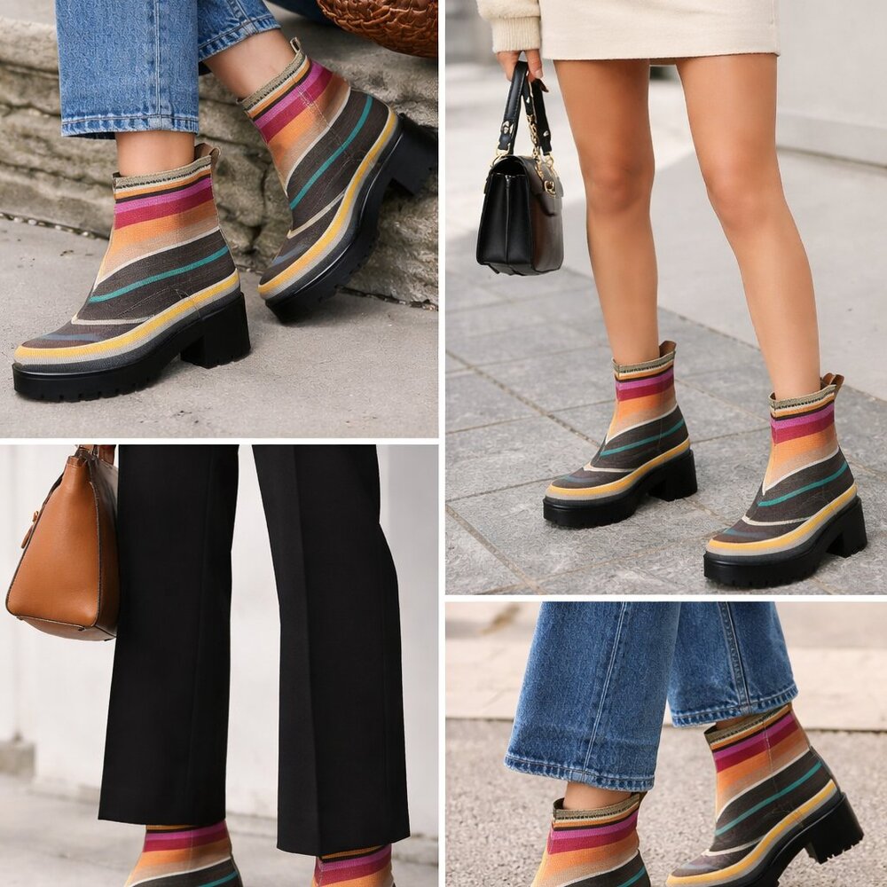 Mexican made Striped Multicolor Mesh Ankle Boots Size 8 - Picture 5 of 5